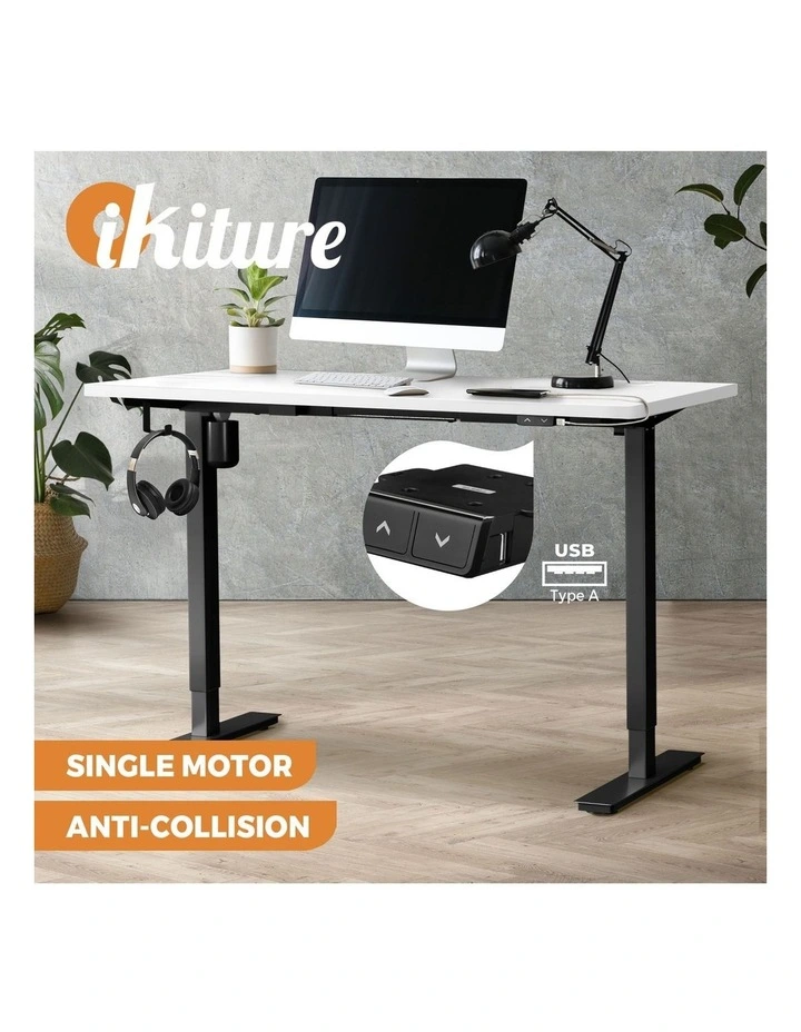 Oikiture Electric Standing Desk Single Motor 140cm White Tabletop image 4