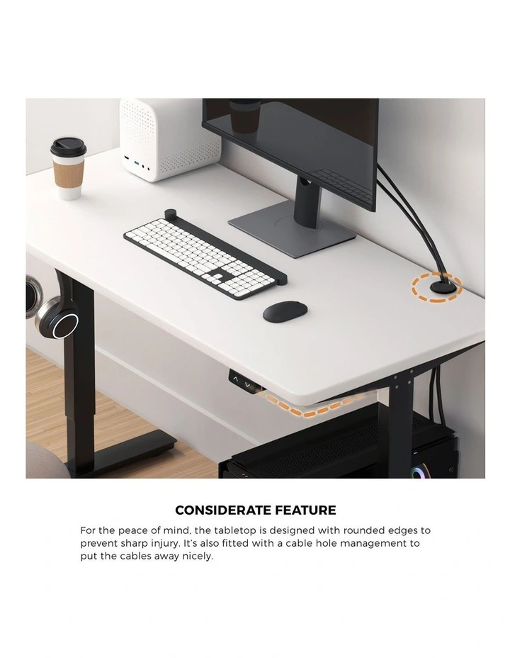 Oikiture Electric Standing Desk Single Motor 140cm White Tabletop image 6