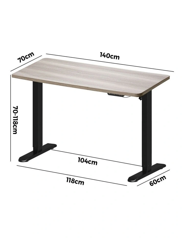 Oikiture Electric Standing Desk Single Motor 140CM Grey-Oak Tabletop image 3