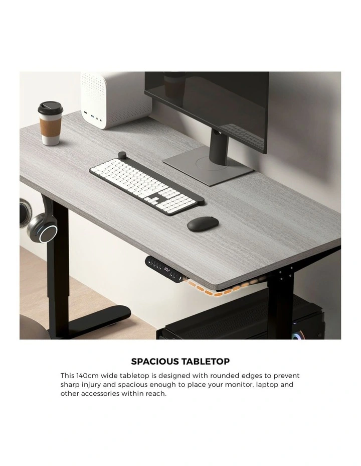 Oikiture Electric Standing Desk Single Motor 140CM Grey-Oak Tabletop image 6