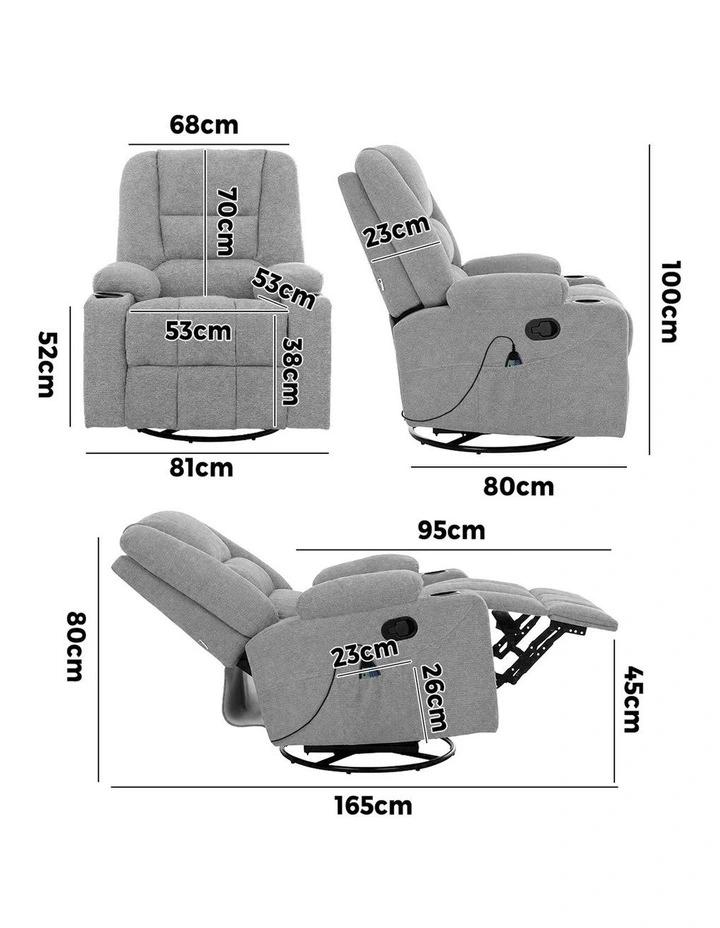Oikiture Recliner Chair 360 Swivel Rocking Heated Electric Massage Chair Grey image 3