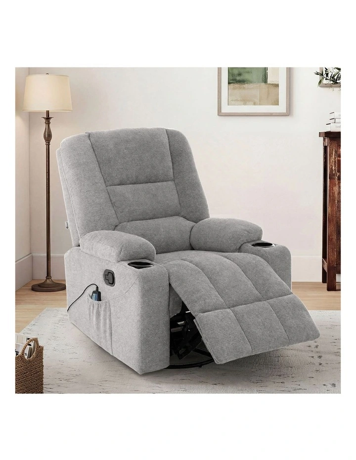 Oikiture Recliner Chair 360 Swivel Rocking Heated Electric Massage Chair Grey image 4