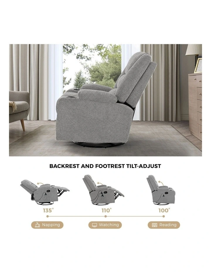 Oikiture Recliner Chair 360 Swivel Rocking Heated Electric Massage Chair Grey image 6