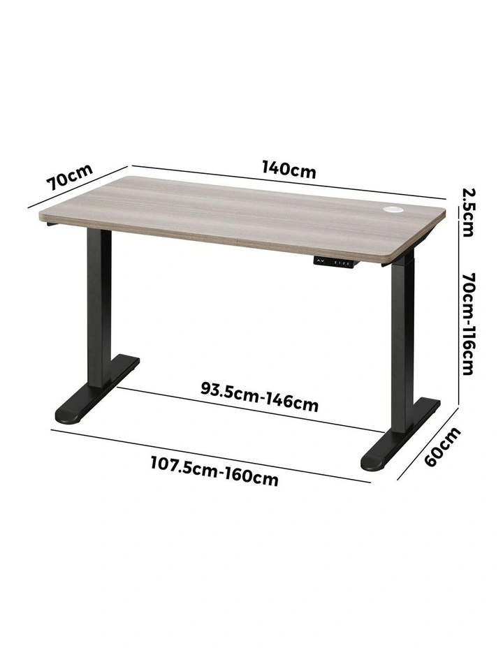 Oikiture 140cm Electric Standing Desk Dual Motor Grey-Oak Desktop image 3