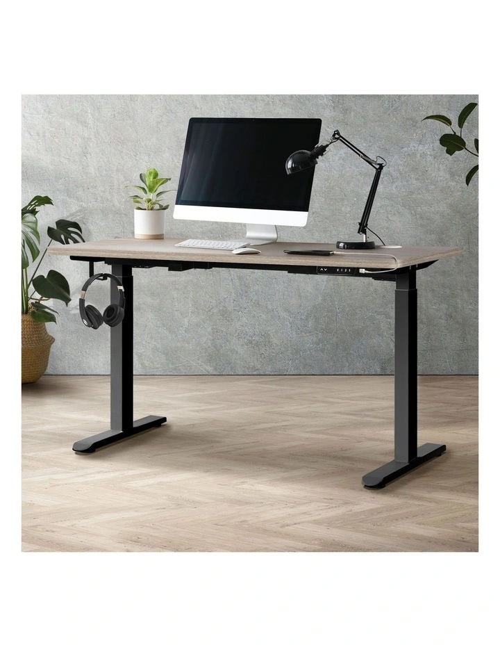Oikiture 140cm Electric Standing Desk Dual Motor Grey-Oak Desktop image 4