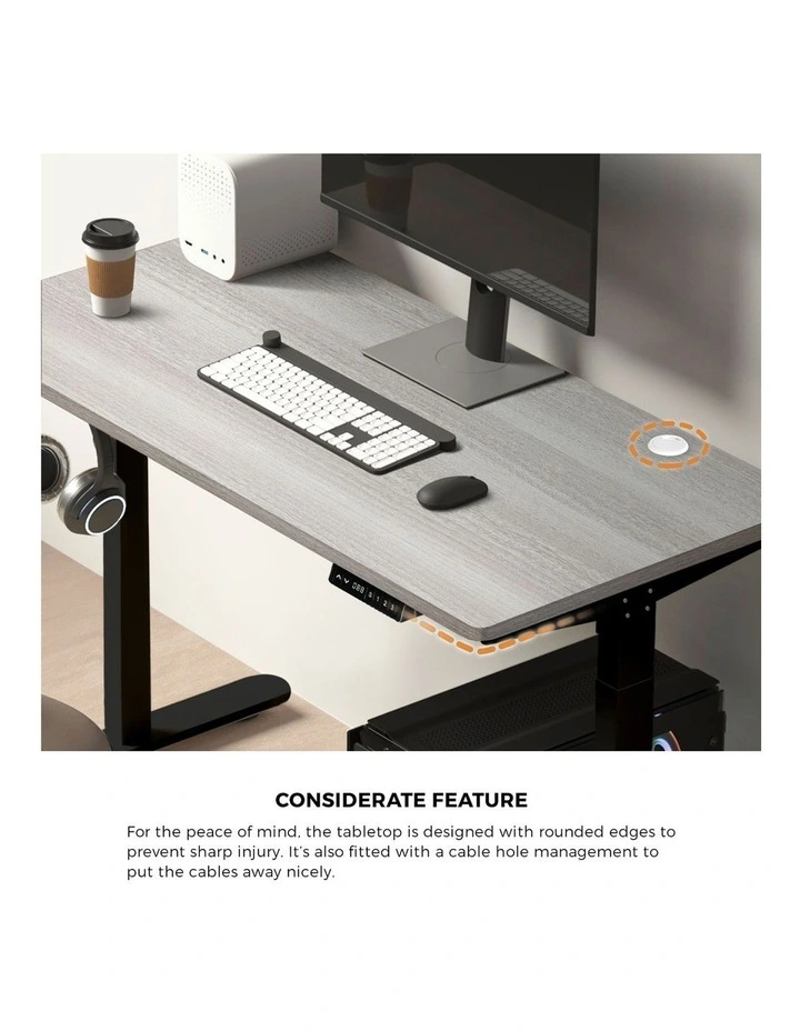 Oikiture 140cm Electric Standing Desk Dual Motor Grey-Oak Desktop image 6