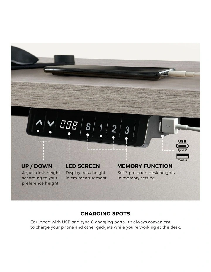 Oikiture 140cm Electric Standing Desk Dual Motor Grey-Oak Desktop image 7