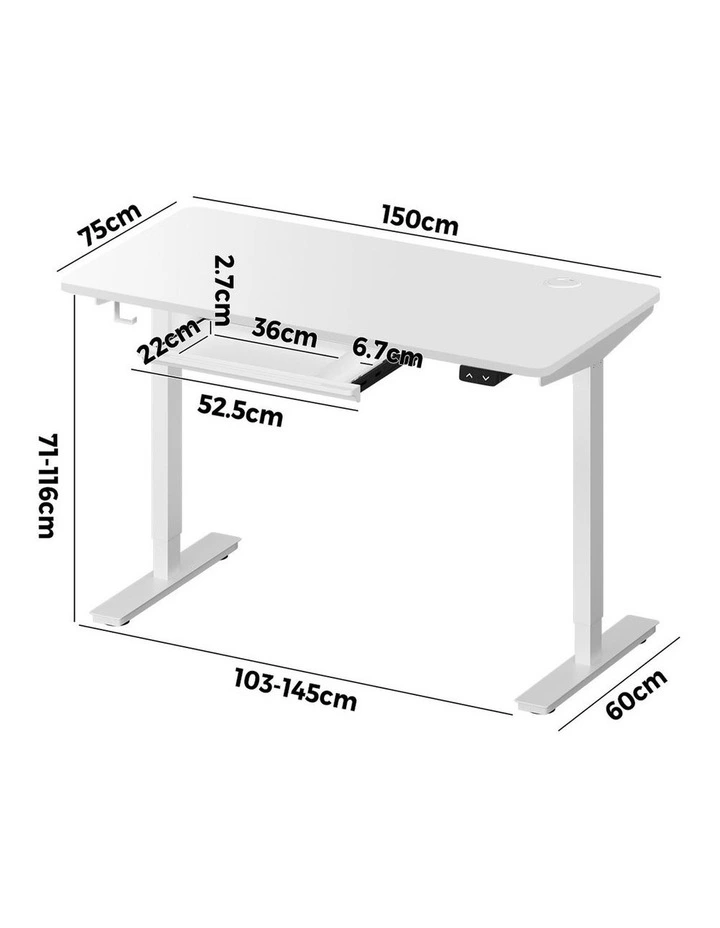 Oikiture 150cm Electric Standing Desk with Drawer Single Motor White image 3