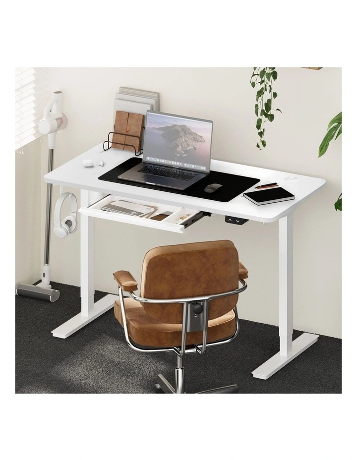 Oikiture 150cm Electric Standing Desk with Drawer Single Motor White image 4
