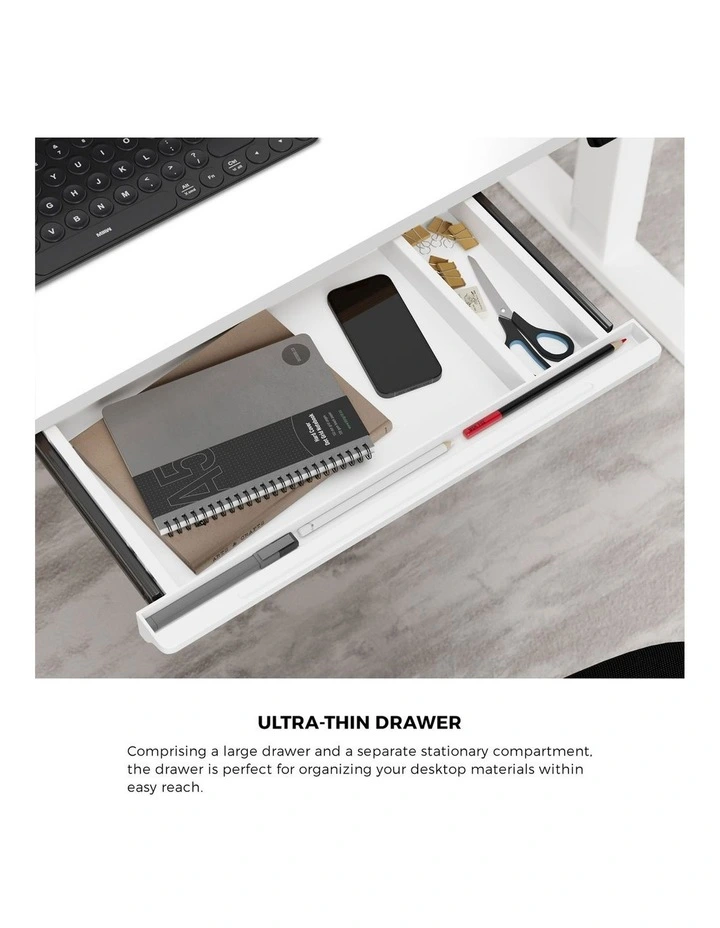 Oikiture 150cm Electric Standing Desk with Drawer Single Motor White image 5