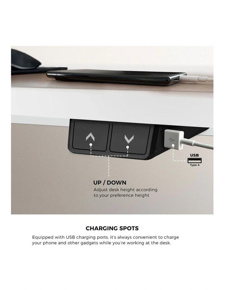 Oikiture 150cm Electric Standing Desk with Drawer Single Motor White image 7