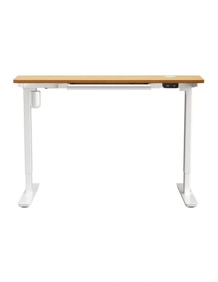 Oikiture 140cm Electric Standing Desk with Drawer Single Motor White & Oak image 2