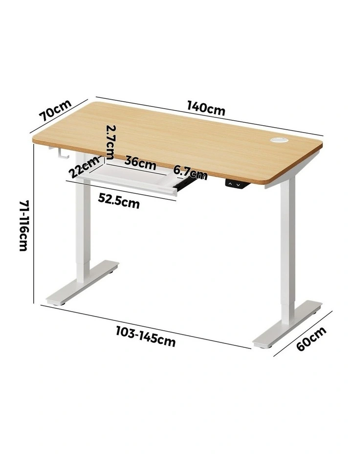 Oikiture 140cm Electric Standing Desk with Drawer Single Motor White & Oak image 3