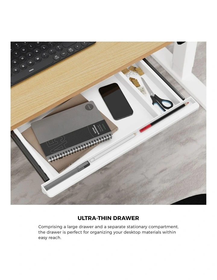 Oikiture 140cm Electric Standing Desk with Drawer Single Motor White & Oak image 5
