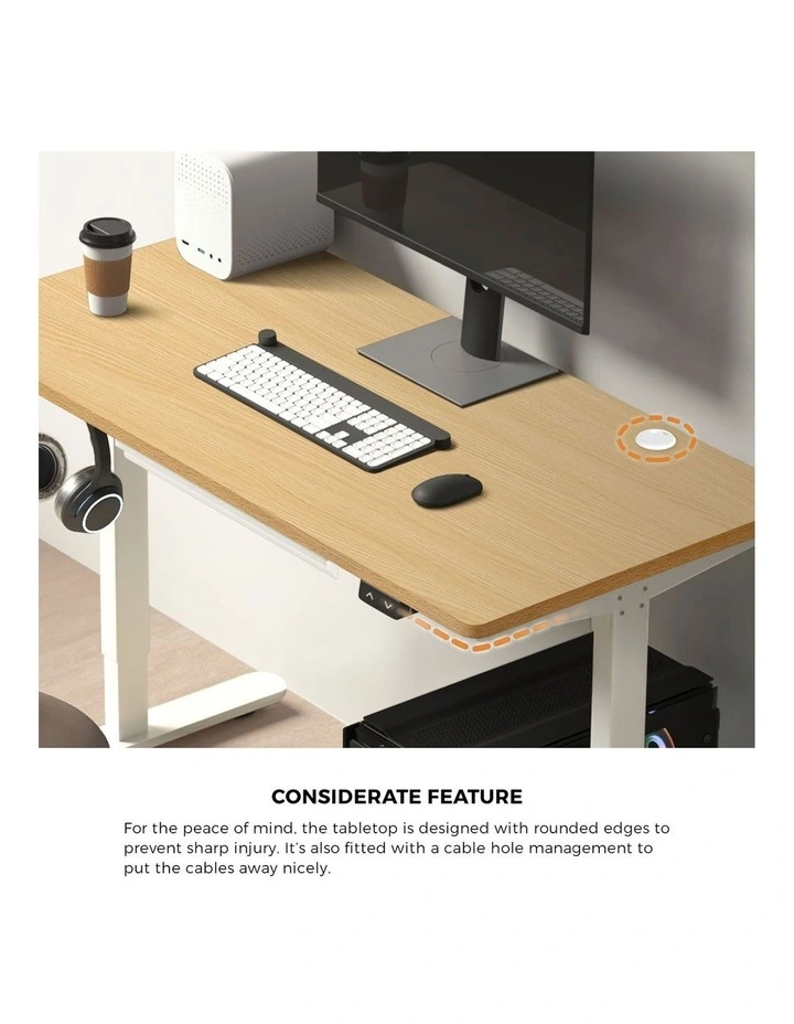 Oikiture 140cm Electric Standing Desk with Drawer Single Motor White & Oak image 6
