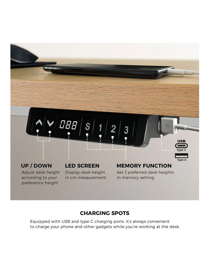 Oikiture Electric Standing Desk Single Motor 1.5m OAK Tabletop image 7