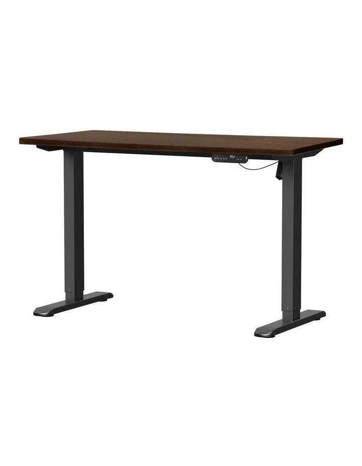Oikiture Electric Standing Desk Single Motor Black Frame 120CM Walnut Tabletop image 1