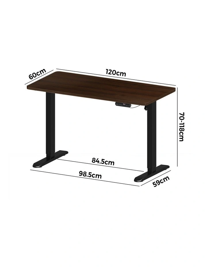 Oikiture Electric Standing Desk Single Motor Black Frame 120CM Walnut Tabletop image 3