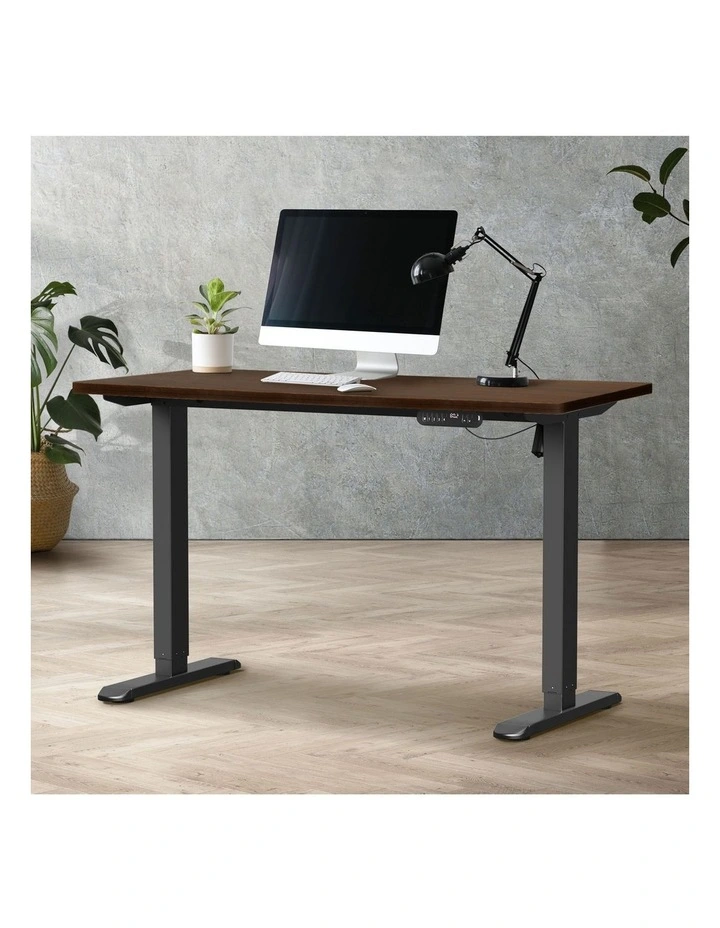 Oikiture Electric Standing Desk Single Motor Black Frame 120CM Walnut Tabletop image 4