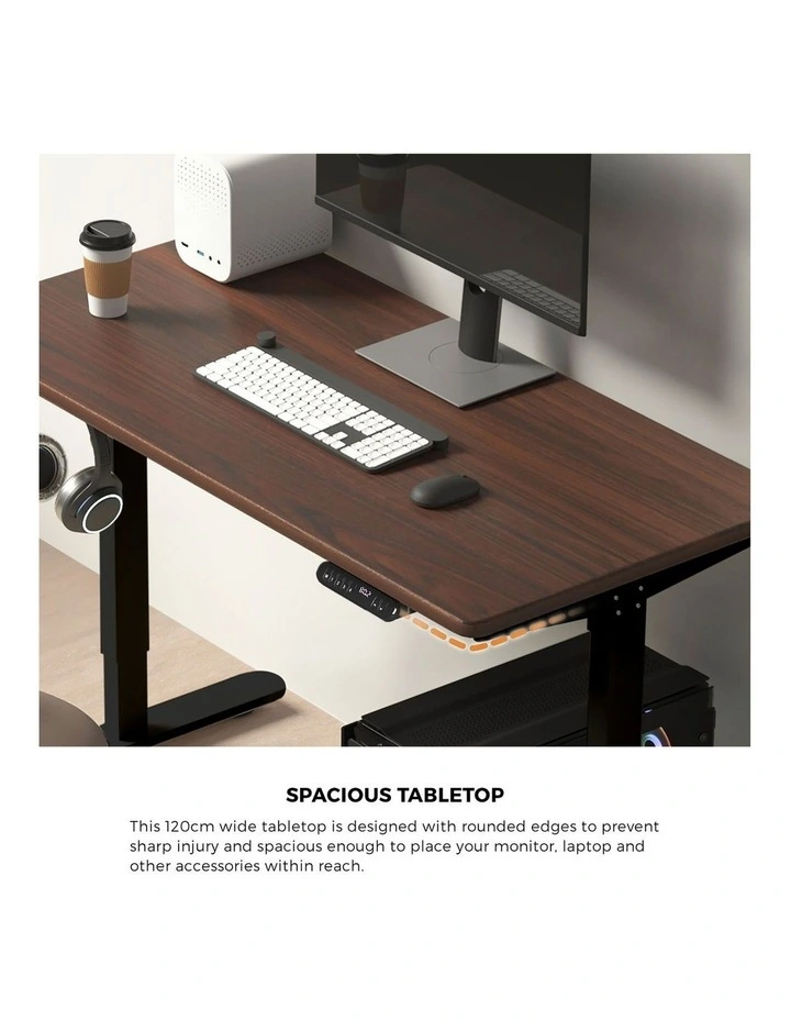 Oikiture Electric Standing Desk Single Motor Black Frame 120CM Walnut Tabletop image 6