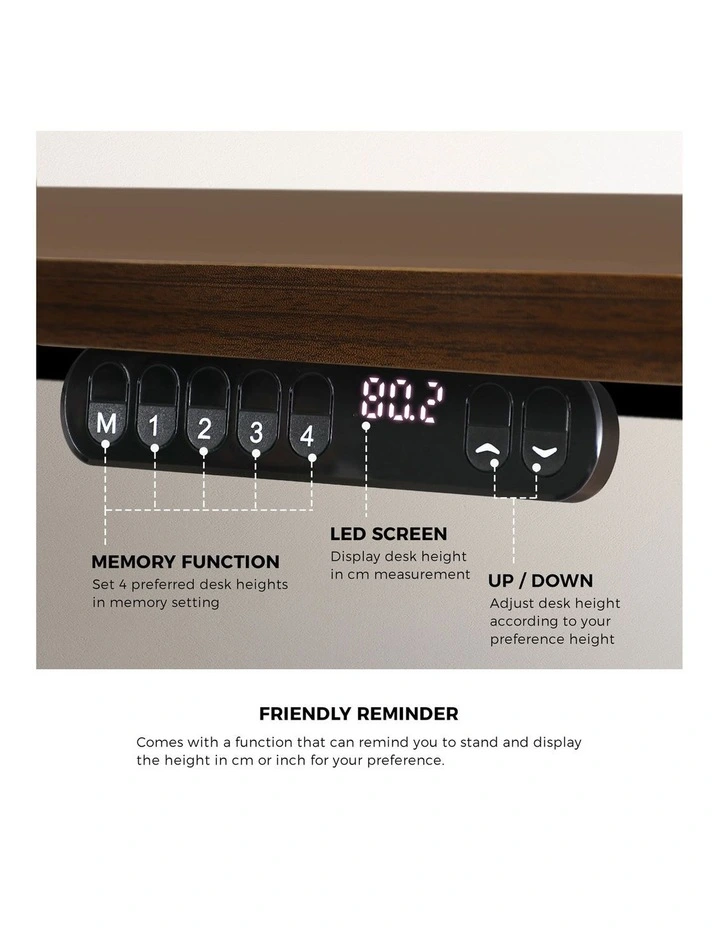 Oikiture Electric Standing Desk Single Motor Black Frame 120CM Walnut Tabletop image 7