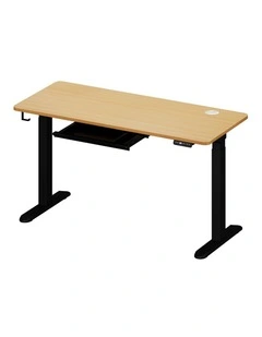 Oikiture 150cm Electric Standing Desk with Drawer Dual Motor Black Oak
