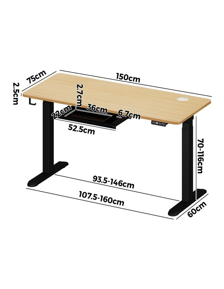 Oikiture 150cm Electric Standing Desk with Drawer Dual Motor Black Oak image 3