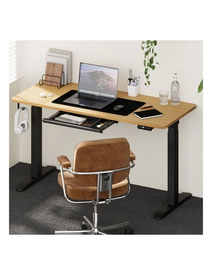 Oikiture 150cm Electric Standing Desk with Drawer Dual Motor Black Oak image 4