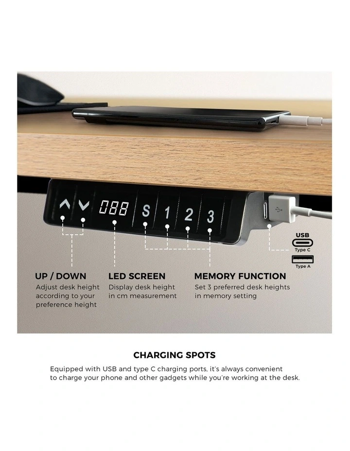 Oikiture 150cm Electric Standing Desk with Drawer Dual Motor Black Oak image 7