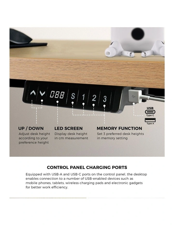 Oikiture Electric Standing Desk With Wireless Charging Single Motor 140CM image 7