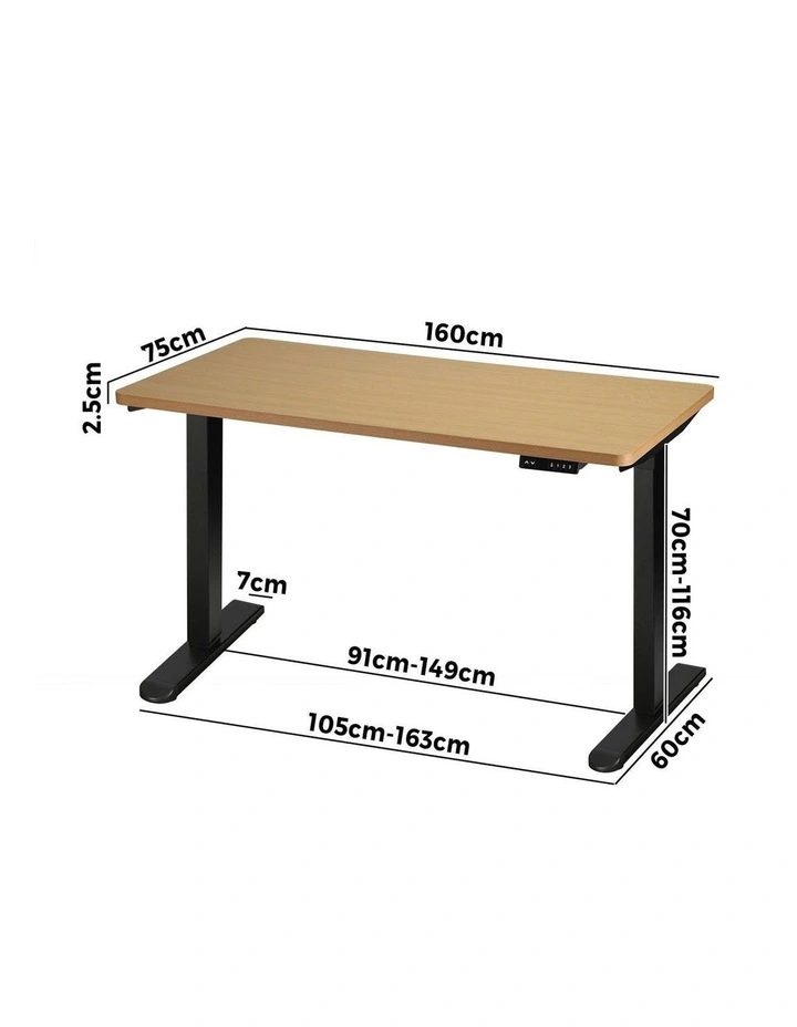 Oikiture Electric Standing Desk Single Motor 160cm Oak image 3