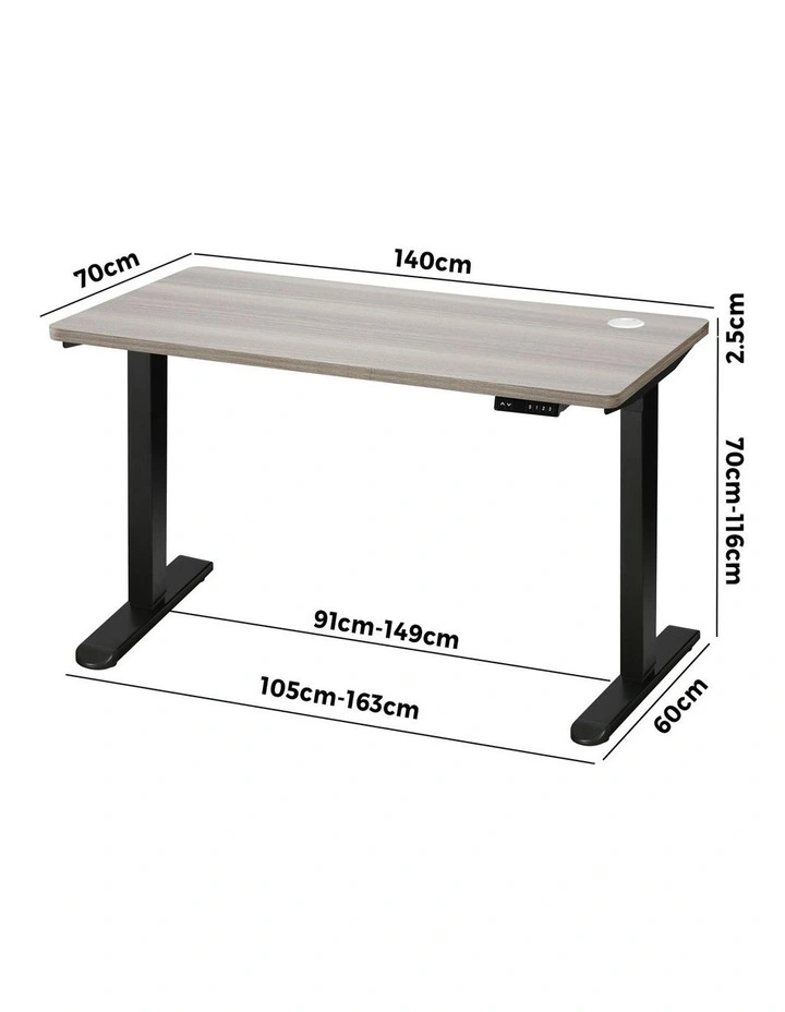 Oikiture 140cm Electric Standing Desk Single Motor Grey-Oak Desktop image 3