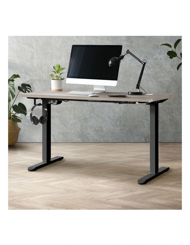 Oikiture 140cm Electric Standing Desk Single Motor Grey-Oak Desktop image 4