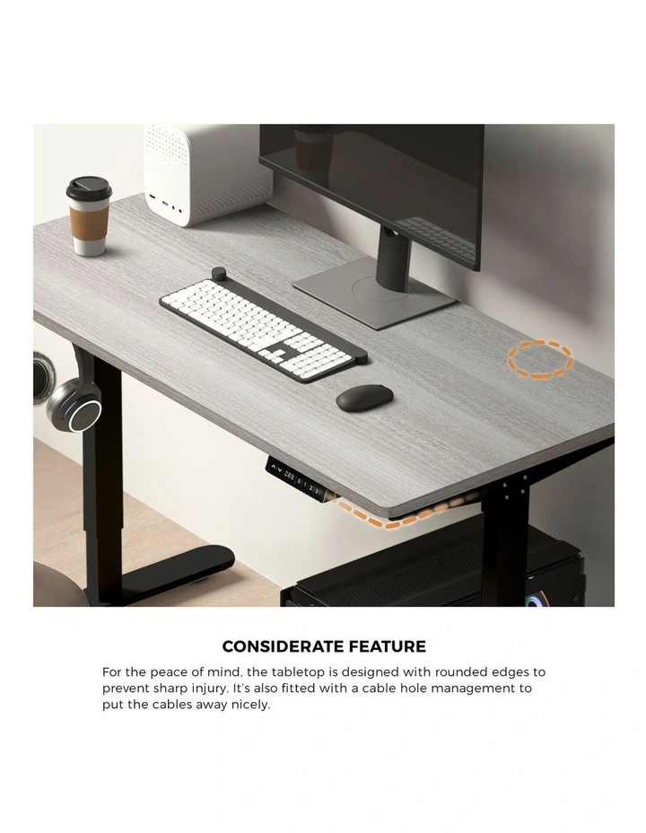 Oikiture 140cm Electric Standing Desk Single Motor Grey-Oak Desktop image 6