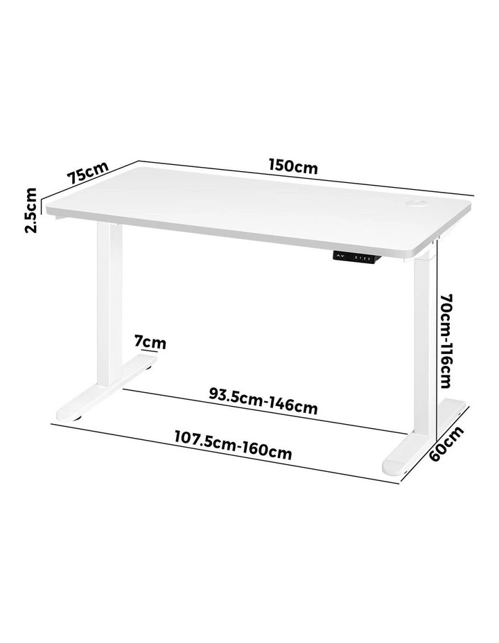 Oikiture Electric Standing Desk Dual Motor 150cm White Tabletop image 3