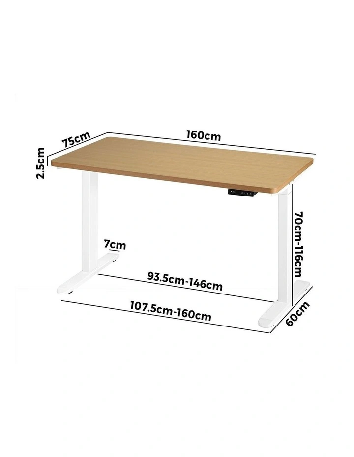 Oikiture Electric Standing Desk Dual Motor 160cm Oak image 3