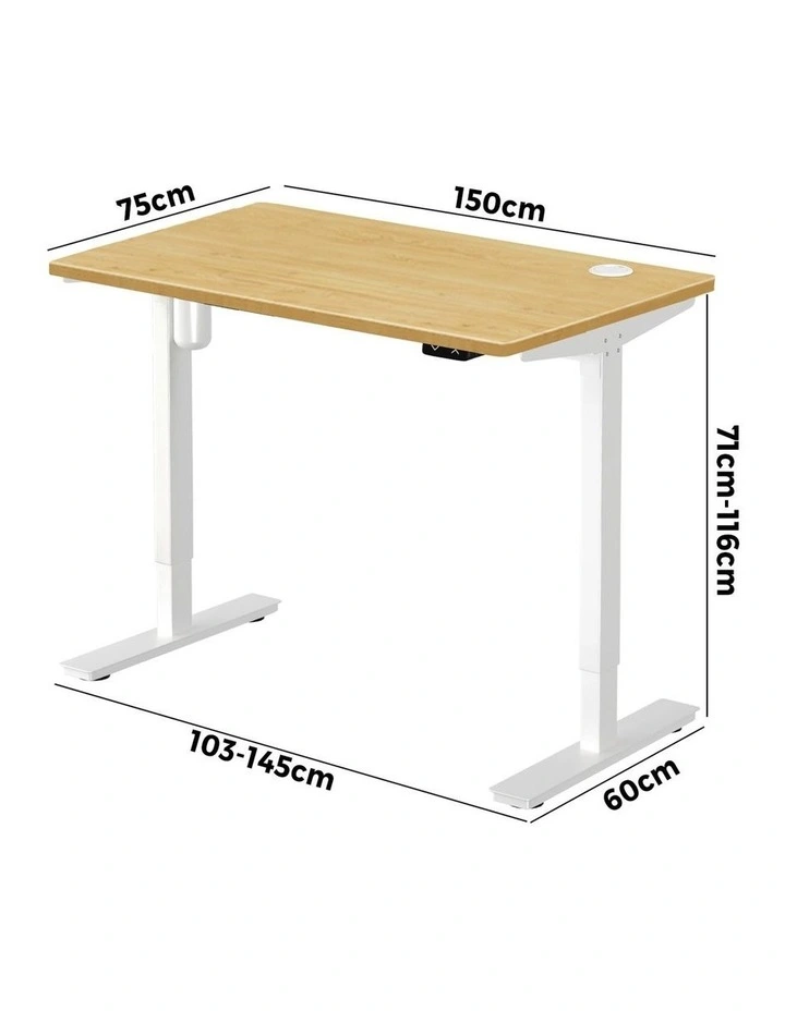 Oikiture Electric Standing Desk Single Motor 150cm OAK Tabletop image 3