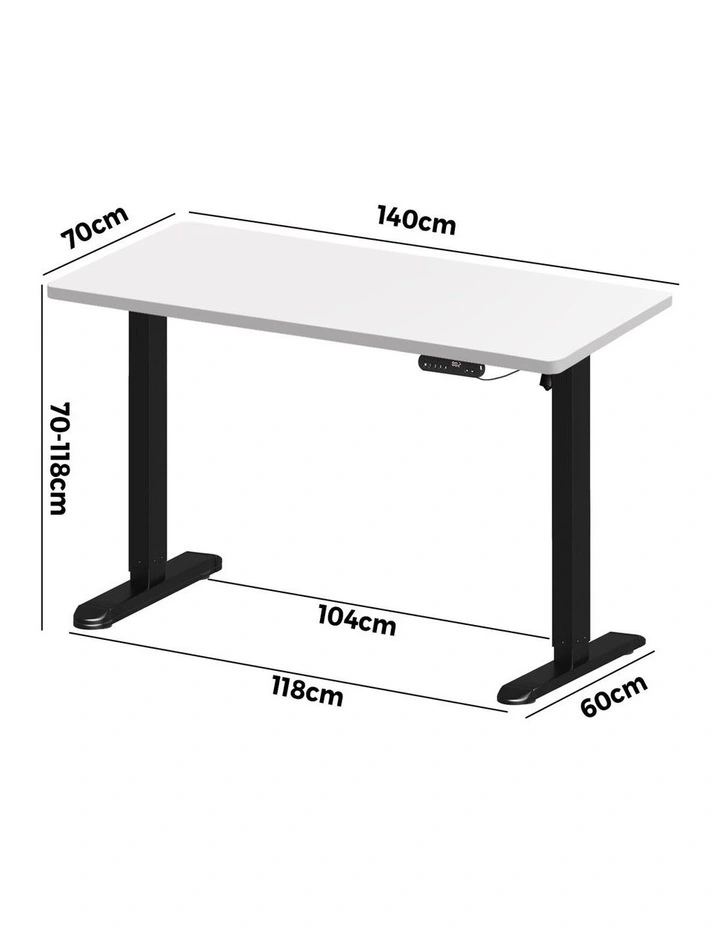 Oikiture Electric Standing Desk Single Motor Black Frame 140CM White Tabletop image 3