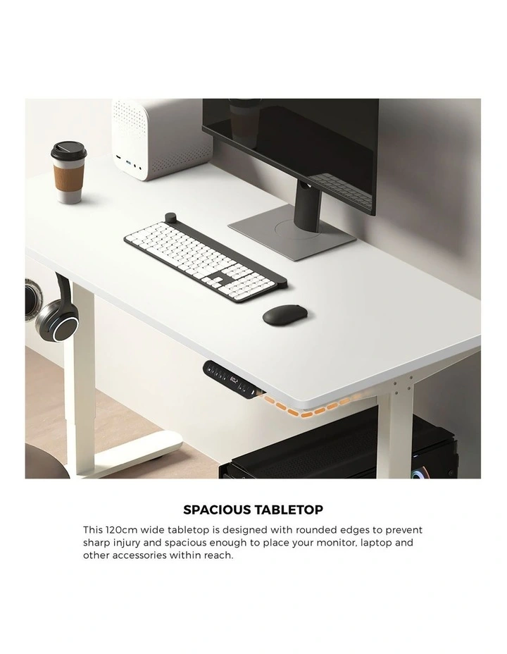 Oikiture Electric Standing Desk Single Motor 120CM White Tabletop image 6