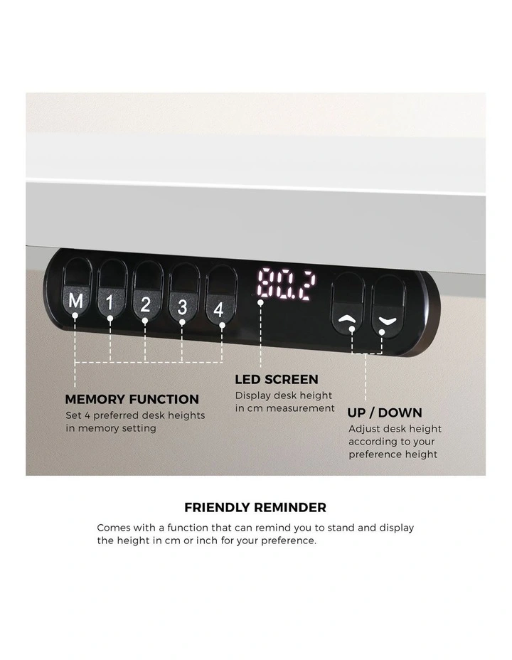 Oikiture Electric Standing Desk Single Motor 120CM White Tabletop image 7
