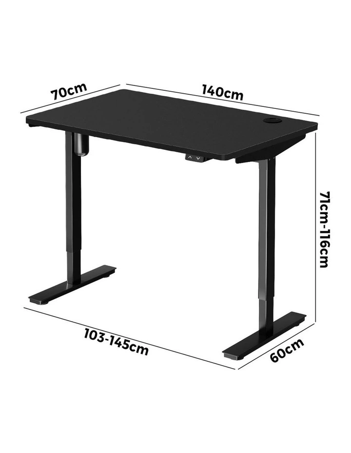 Oikiture Electric Standing Desk Single Motor 140cm Black Tabletop image 3