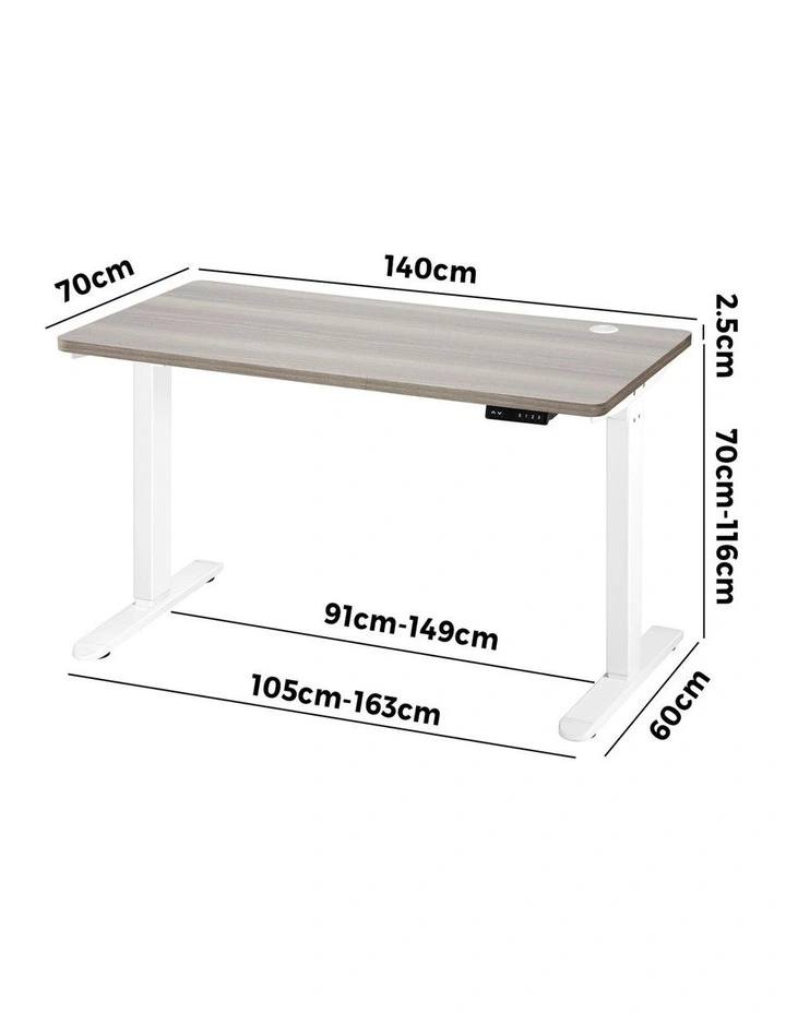 Oikiture 140cm Electric Standing Desk Single Motor Grey-Oak Desktop image 3