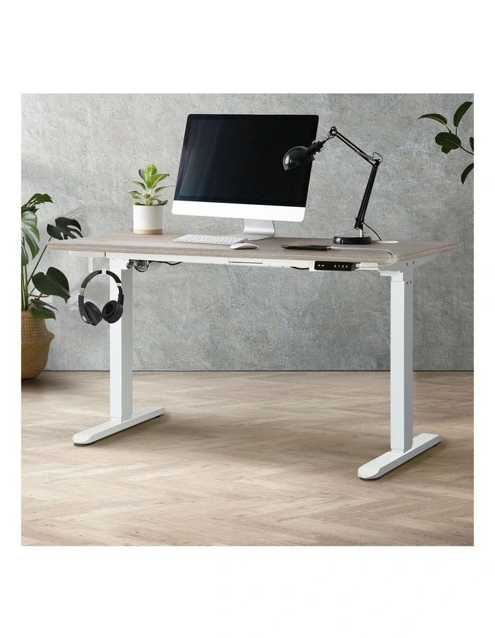 Oikiture 140cm Electric Standing Desk Single Motor Grey-Oak Desktop image 4