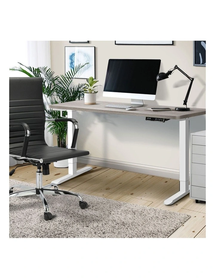 Oikiture 140cm Electric Standing Desk Single Motor Grey-Oak Desktop image 5