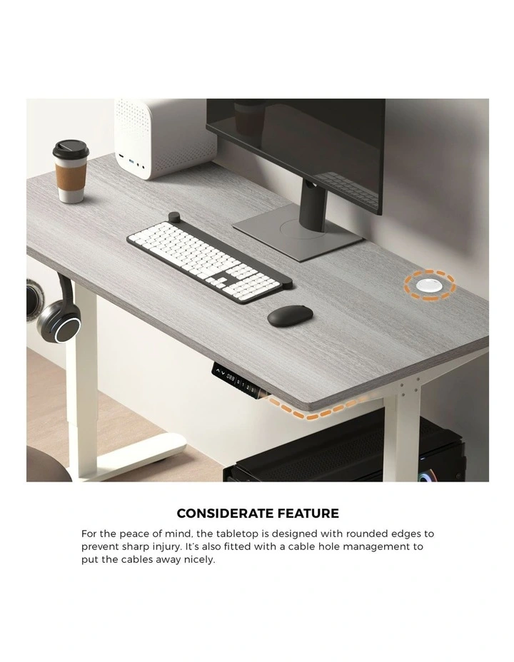 Oikiture 140cm Electric Standing Desk Single Motor Grey-Oak Desktop image 6