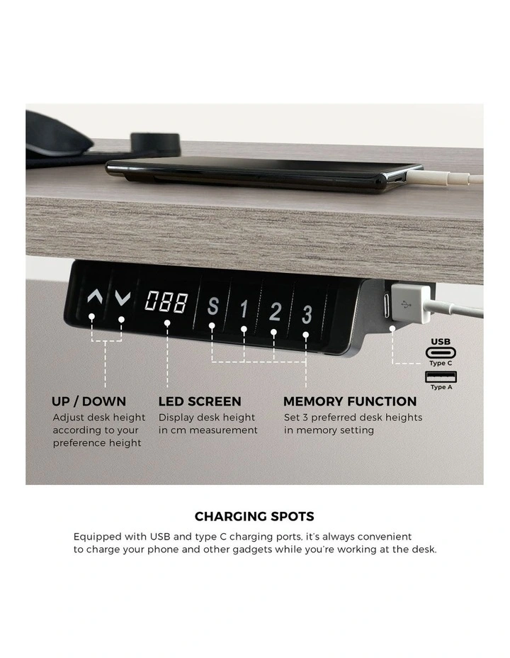 Oikiture 140cm Electric Standing Desk Single Motor Grey-Oak Desktop image 7