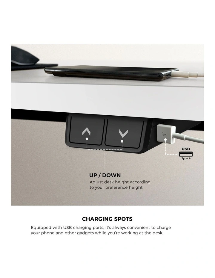 Oikiture Electric Standing Desk Single Motor 150m White Tabletop image 7