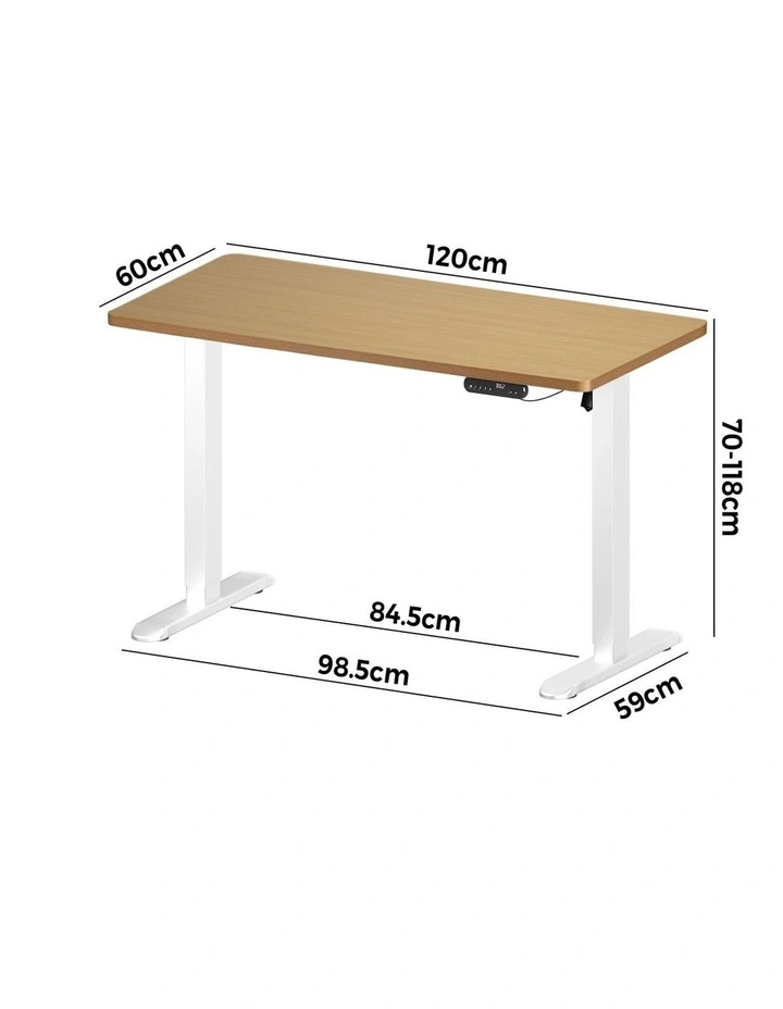 Oikiture Electric Standing Desk Single Motor White Frame 120CM OAK Tabletop image 3