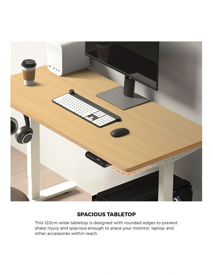 Oikiture Electric Standing Desk Single Motor White Frame 120CM OAK Tabletop image 6