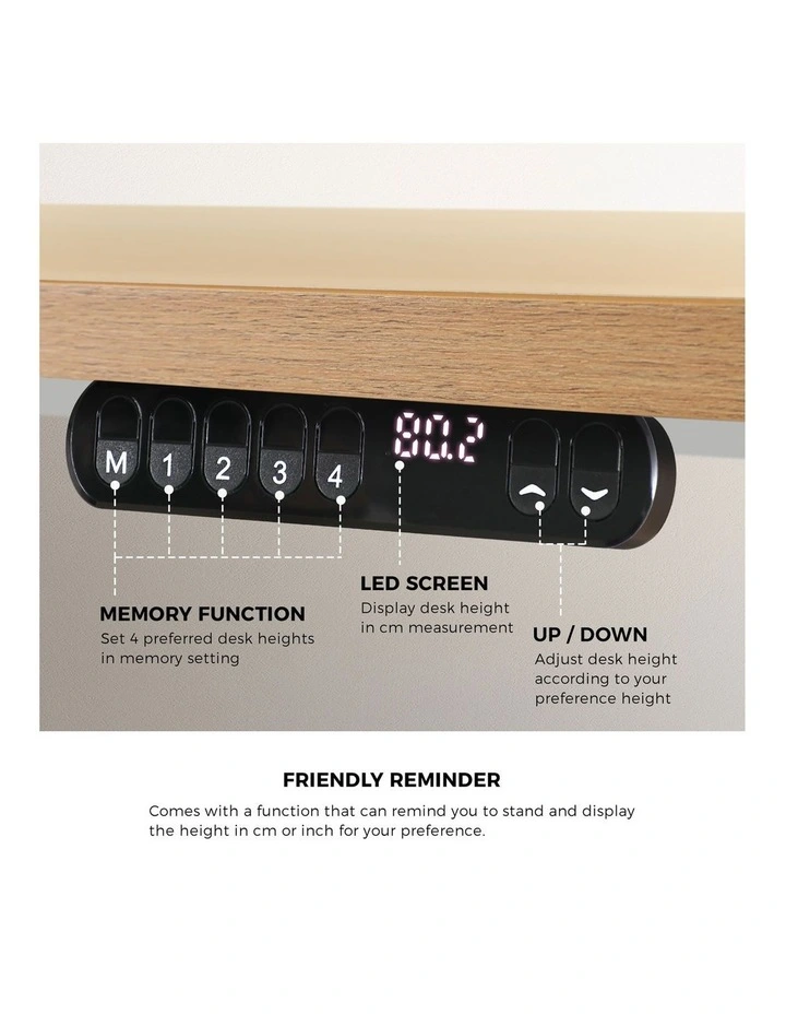 Oikiture Electric Standing Desk Single Motor White Frame 120CM OAK Tabletop image 7